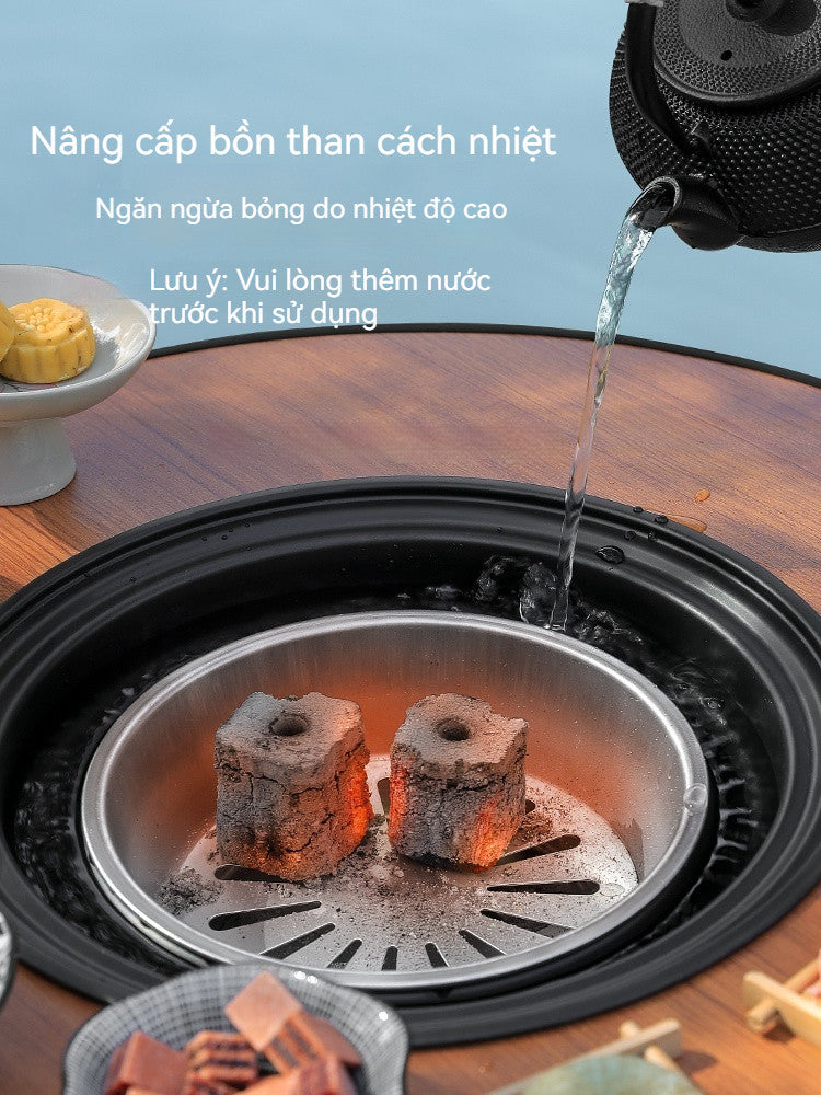 Sp02-Bếp nướng ngoài trời gấp gọn mang đi du lịch, Bàn bếp nướng than hoa BBQ kiêm bàn trà để sân vườn đa năng tiện lợi