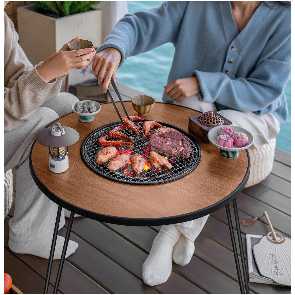 Sp02-Bếp nướng ngoài trời gấp gọn mang đi du lịch, Bàn bếp nướng than hoa BBQ kiêm bàn trà để sân vườn đa năng tiện lợi