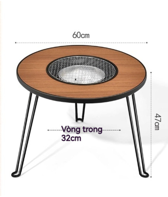 Sp02-Bếp nướng ngoài trời gấp gọn mang đi du lịch, Bàn bếp nướng than hoa BBQ kiêm bàn trà để sân vườn đa năng tiện lợi