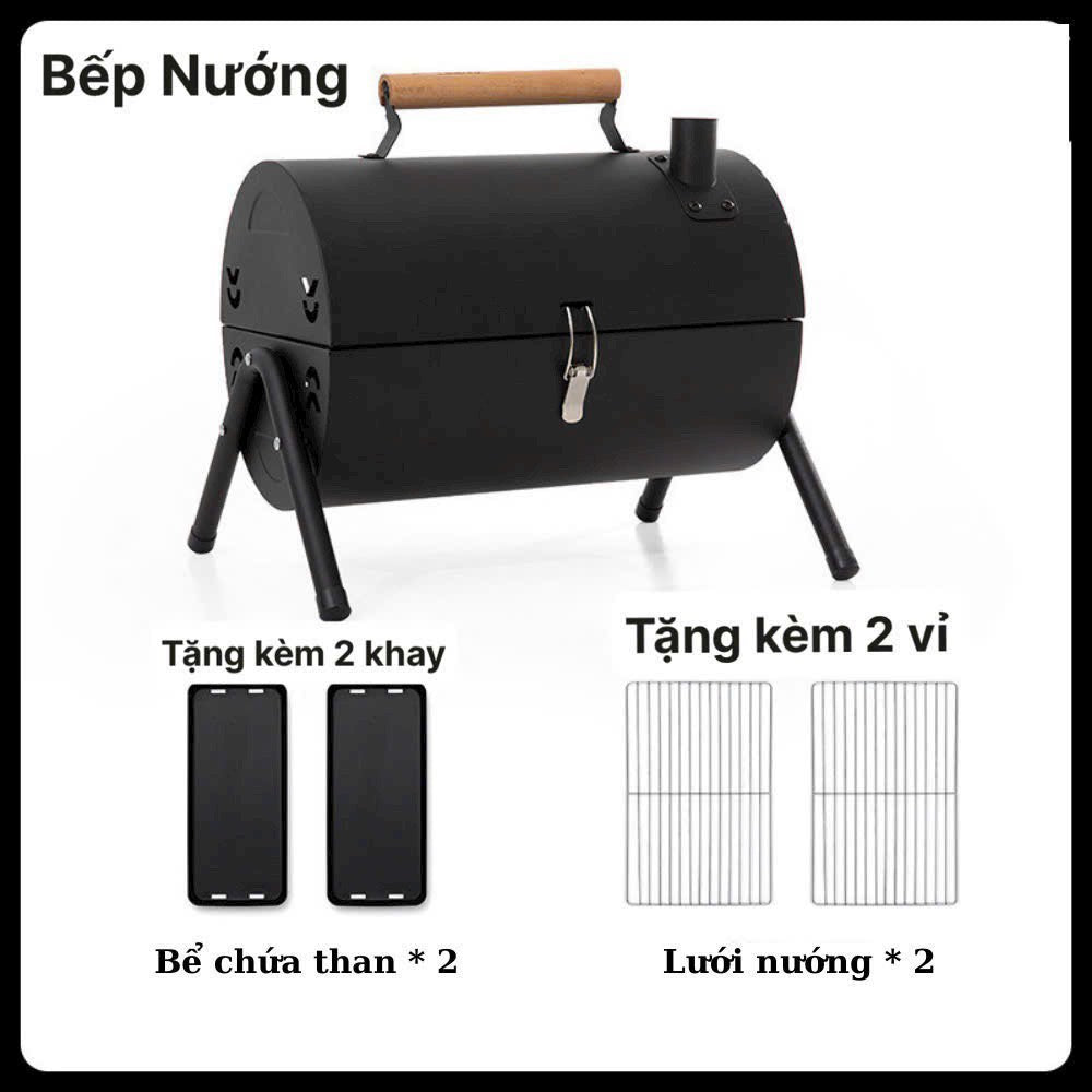 Sp04-Bếp Nướng Than Hoa Dã Ngoại BBQ Ngoài Trời Chất Thép Không Gỉ, Kèm Vỉ Nướng Inox Khay Đựng Than, Bếp Nướng Thịt Dã Ngoại