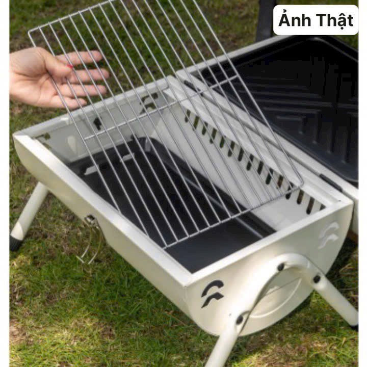 Sp04-Bếp Nướng Than Hoa Dã Ngoại BBQ Ngoài Trời Chất Thép Không Gỉ, Kèm Vỉ Nướng Inox Khay Đựng Than, Bếp Nướng Thịt Dã Ngoại