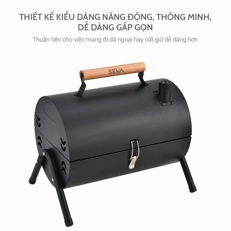 Sp04-Bếp Nướng Than Hoa Dã Ngoại BBQ Ngoài Trời Chất Thép Không Gỉ, Kèm Vỉ Nướng Inox Khay Đựng Than, Bếp Nướng Thịt Dã Ngoại