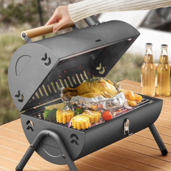 Sp04-Bếp Nướng Than Hoa Dã Ngoại BBQ Ngoài Trời Chất Thép Không Gỉ, Kèm Vỉ Nướng Inox Khay Đựng Than, Bếp Nướng Thịt Dã Ngoại